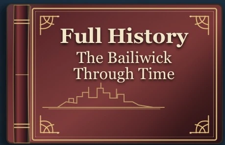 Burgundy, gold-embossed book cover, Full History: The Bailiwick Through Time